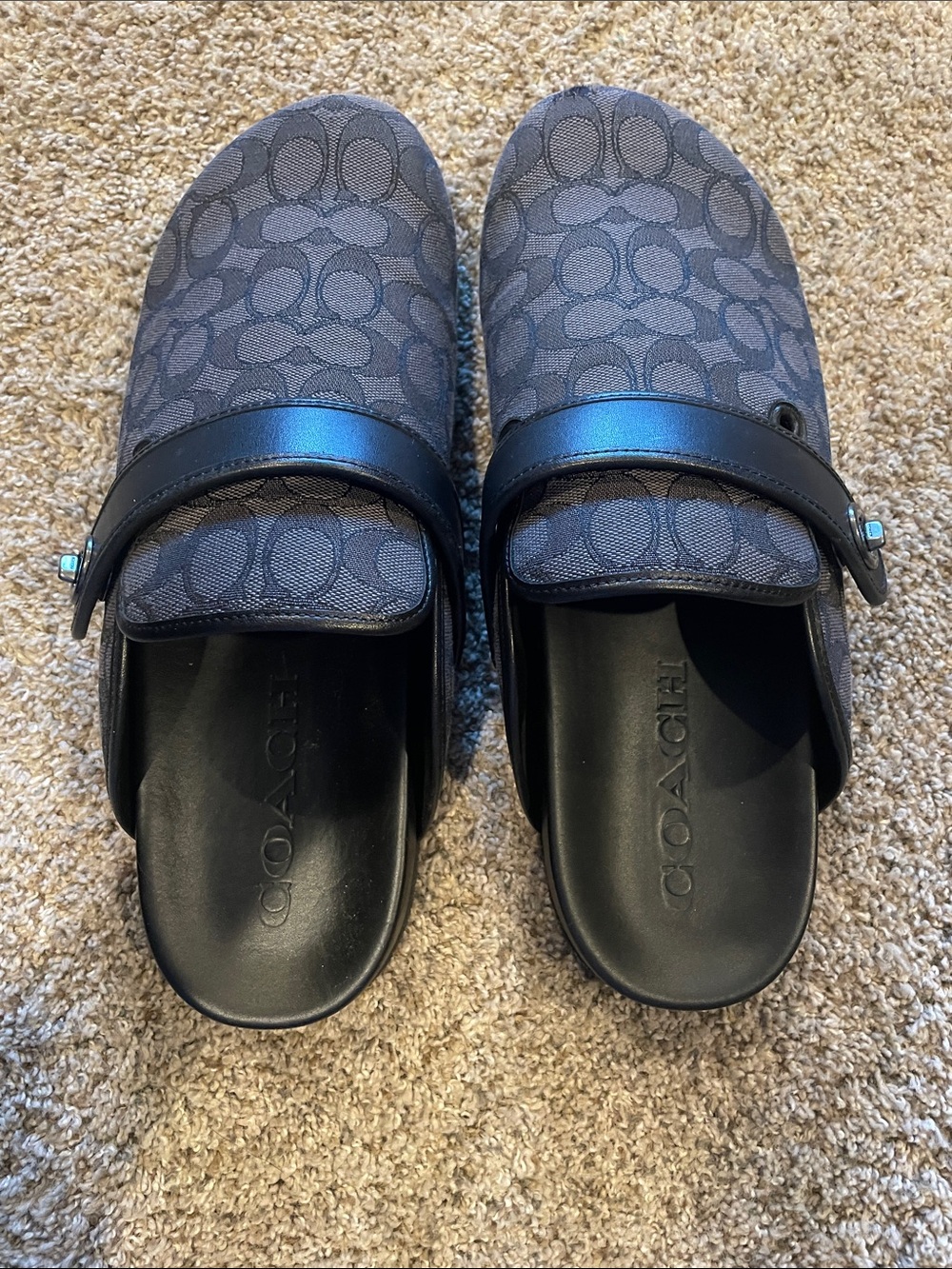Coach Gray Signature Slip-On Clogs with Black Strap - Picture 2 of 9